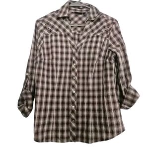 A.n.a A New Approach Womens Plaids And Checks Button Down Shirt Size Medium